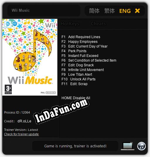 Trainer for Wii Music [v1.0.1]