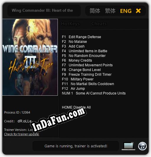 Wing Commander III: Heart of the Tiger: TRAINER AND CHEATS (V1.0.32)
