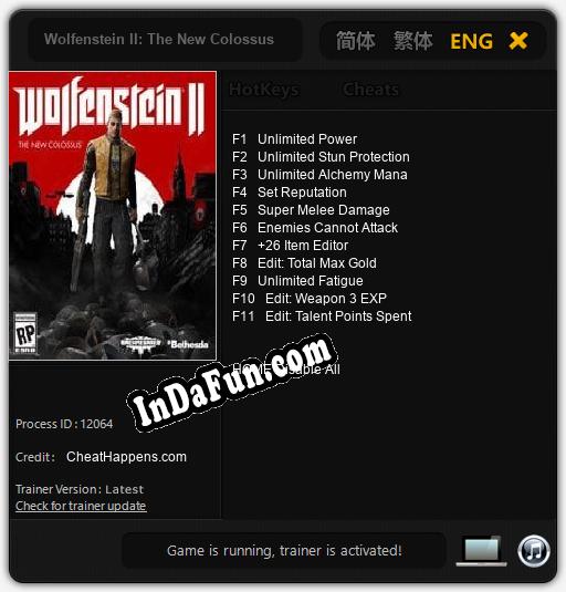 Trainer for Wolfenstein II: The New Colossus [v1.0.3]