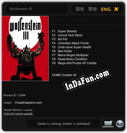 Wolfenstein III: TRAINER AND CHEATS (V1.0.69)