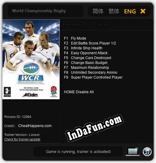 World Championship Rugby: Cheats, Trainer +9 [CheatHappens.com]