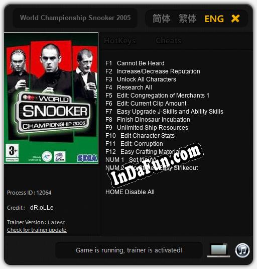 World Championship Snooker 2005: Trainer +14 [v1.2]