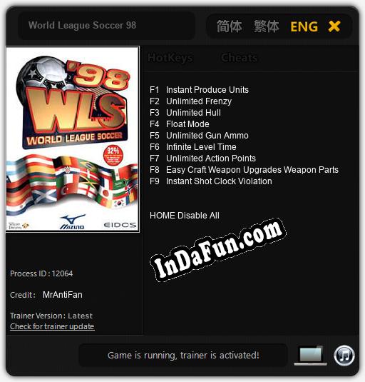 Trainer for World League Soccer 98 [v1.0.6] » Free Download PC Games