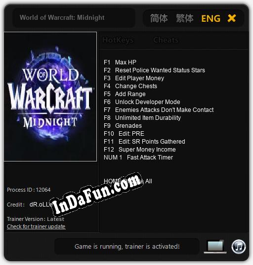 Trainer for World of Warcraft: Midnight [v1.0.7]