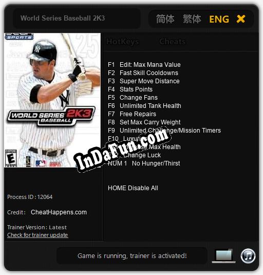 Trainer for World Series Baseball 2K3 [v1.0.4]