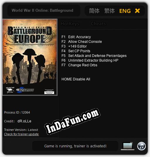 World War II Online: Battleground Europe: TRAINER AND CHEATS (V1.0.56)