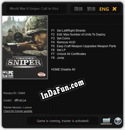 World War II Sniper: Call to Victory: Trainer +8 [v1.7]