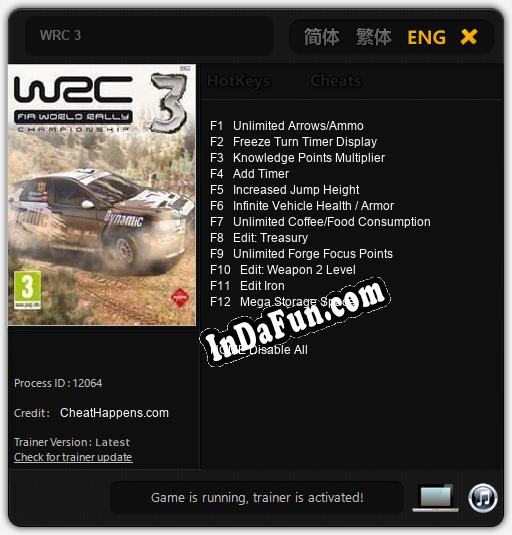 WRC 3: TRAINER AND CHEATS (V1.0.96)