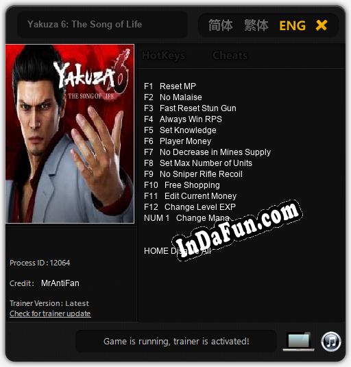 Trainer for Yakuza 6: The Song of Life [v1.0.5]