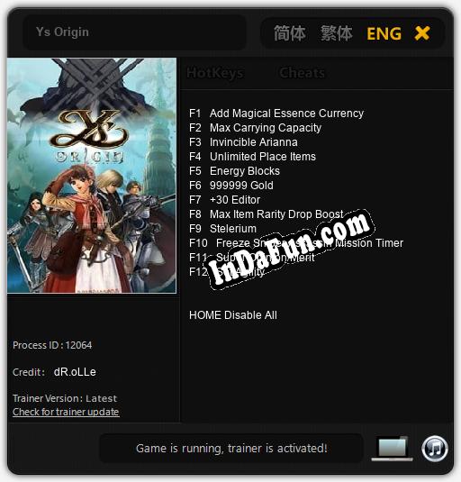 Ys Origin: Trainer +12 [v1.5]