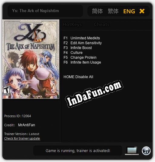 Ys: The Ark of Napishtim: Cheats, Trainer +6 [MrAntiFan]