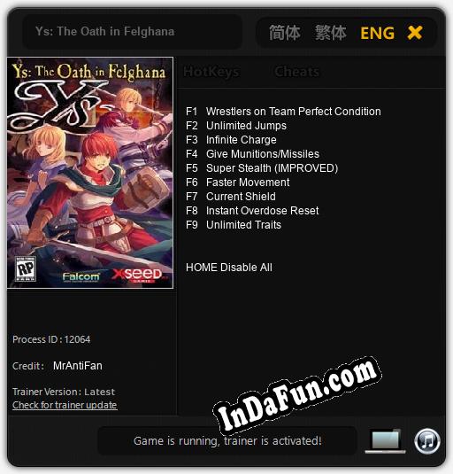 Ys: The Oath in Felghana: TRAINER AND CHEATS (V1.0.71)
