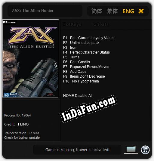 ZAX: The Alien Hunter: Trainer +10 [v1.2]