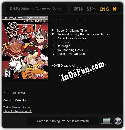 Z.H.P.: Unlosing Ranger vs. Darkdeath Evilman: Cheats, Trainer +7 [MrAntiFan]