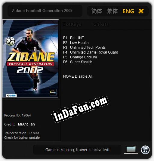 Zidane Football Generation 2002: Trainer +6 [v1.7]