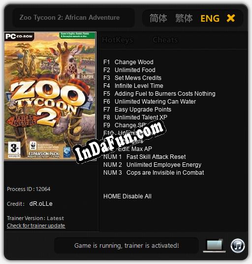Trainer for Zoo Tycoon 2: African Adventure [v1.0.7]